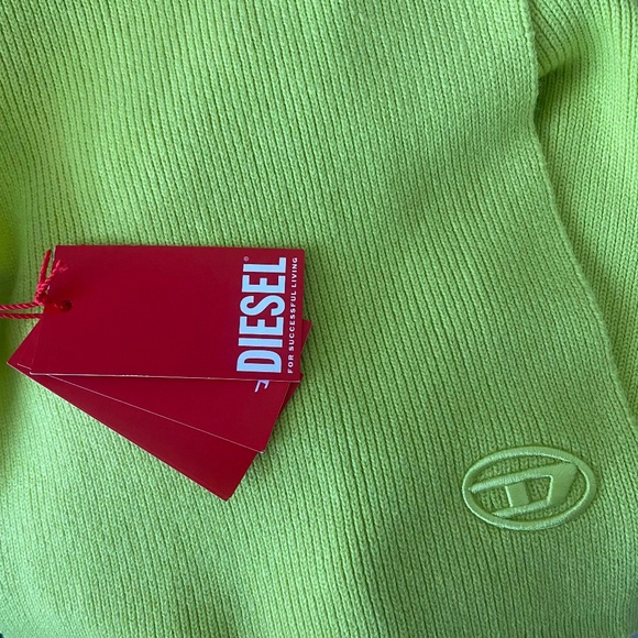 NWT DIESEL K-CODER LIME GREEN COTTON WOOL SCARF EMBROIDERED LOGO - Picture 3 of 8